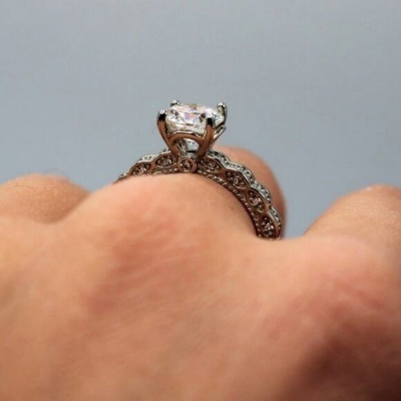 2 Ct Moissanite Wedding Ring Hypoallergenic Rhodium Plated 925 Sterling Silver 8 - Picture 8 of 14